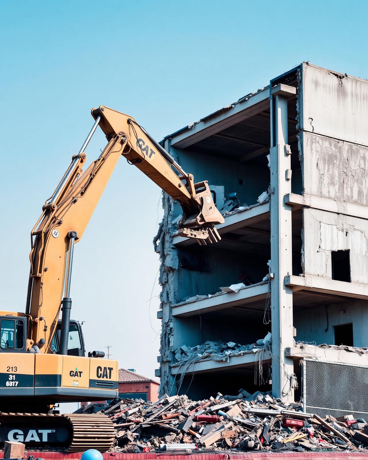 Bagger beim kontrollierten Abbruch eines Betonbaukörpers